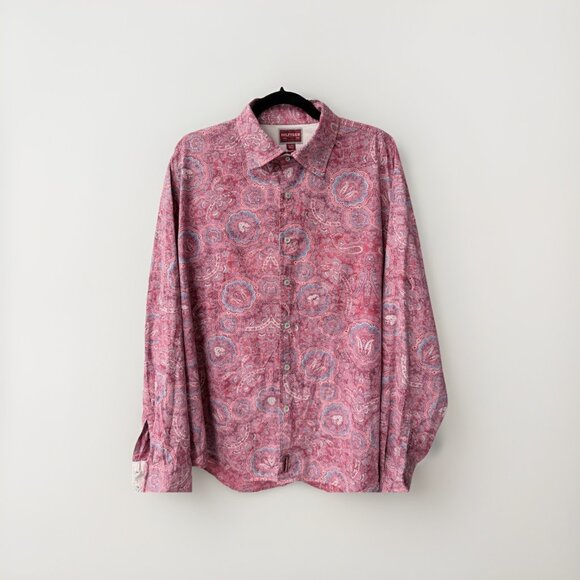 VTG Tommy Hilfiger Red Label Denim Shirt XL Red Paisley Long Sleeve Button Up - Picture 1 of 7